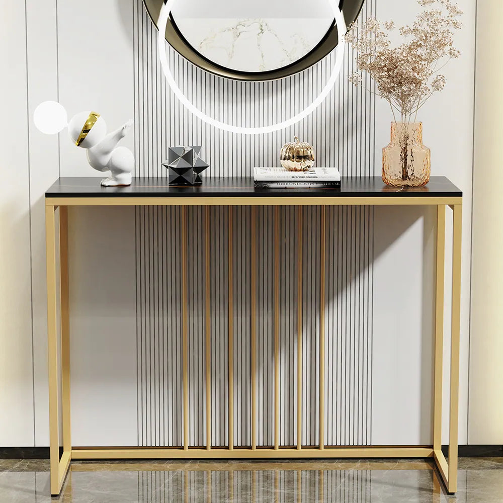 Expansive Sintered Stone Entryway Console Table with Metal Frame